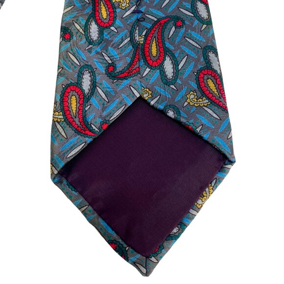 Vintage Karl Lagerfeld Luxury Designer Tie Collectors Item Teal Gray Red Yellow - Picture 5 of 9